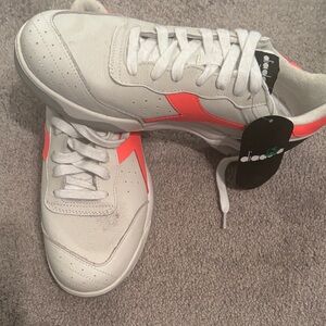 Puma White Sneakers with Neon Coral Accents
